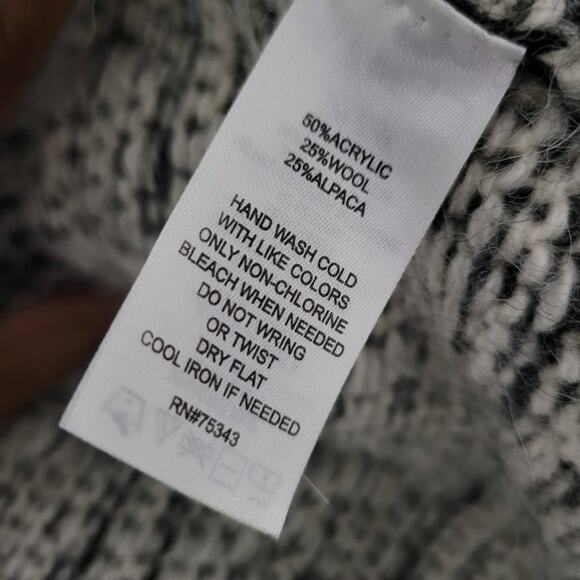 Cynthia Rowley Sweater Black Alpaca Open Front Cardigan Long Chunky Size Medium - Picture 9 of 12